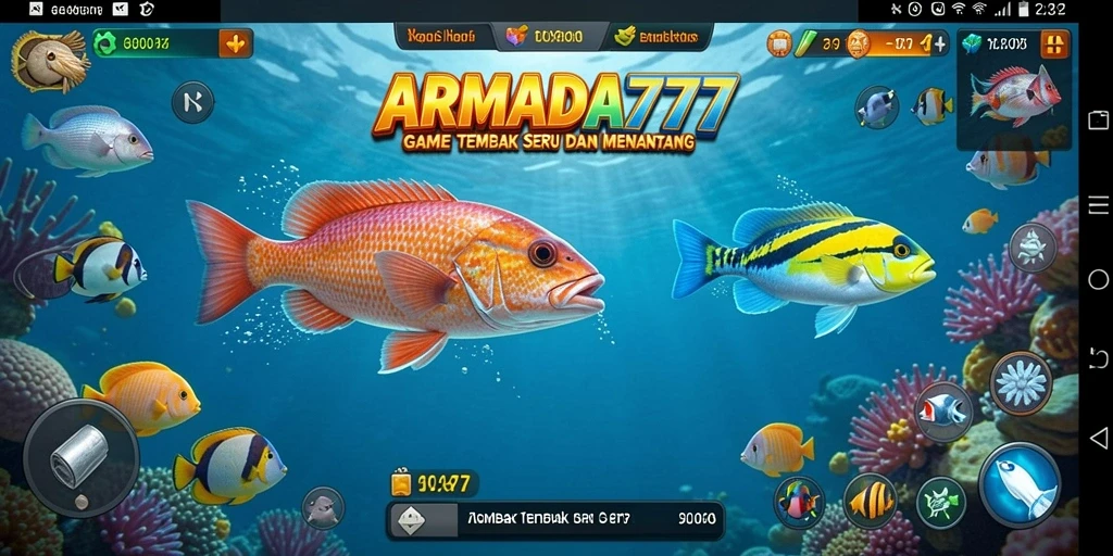 Gameplay menarik menembak ikan berwarna-warni di lautan.