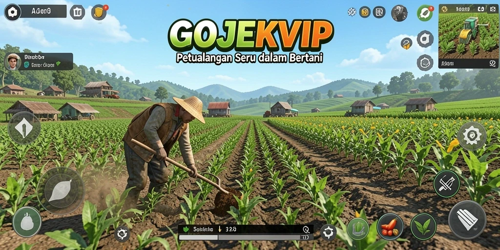 Tampilan gameplay seru dari GOJEKVIP yang menggambarkan petualangan bertani.