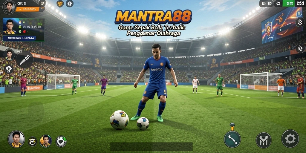 Tampilan gameplay seru dalam MANTRA88 dengan aksi sepak bola yang mendebarkan.