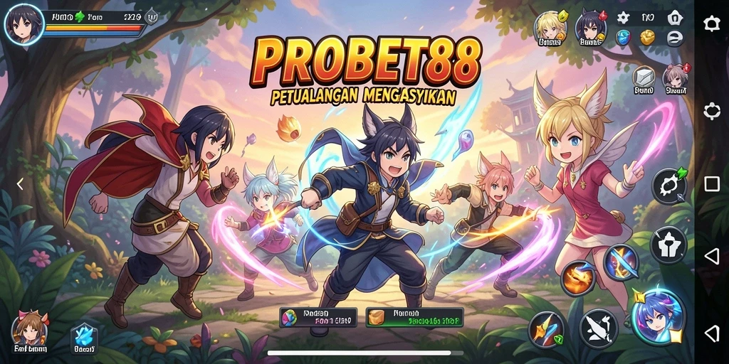 Tangkapan layar dari gameplay PROBET88 menunjukkan karakter anime yang menghibur.